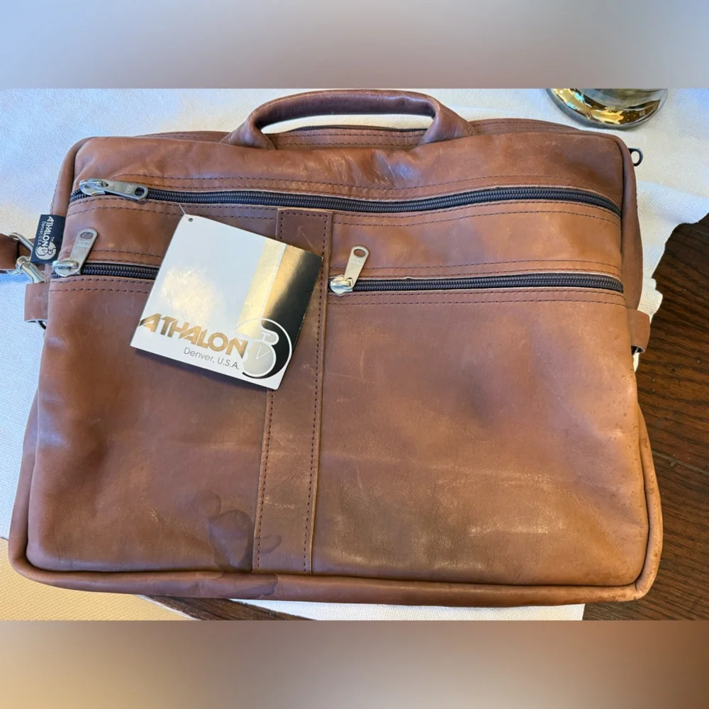 Athalon Brown Leather Men's Briefcase - Brown Leather Laptop Bag